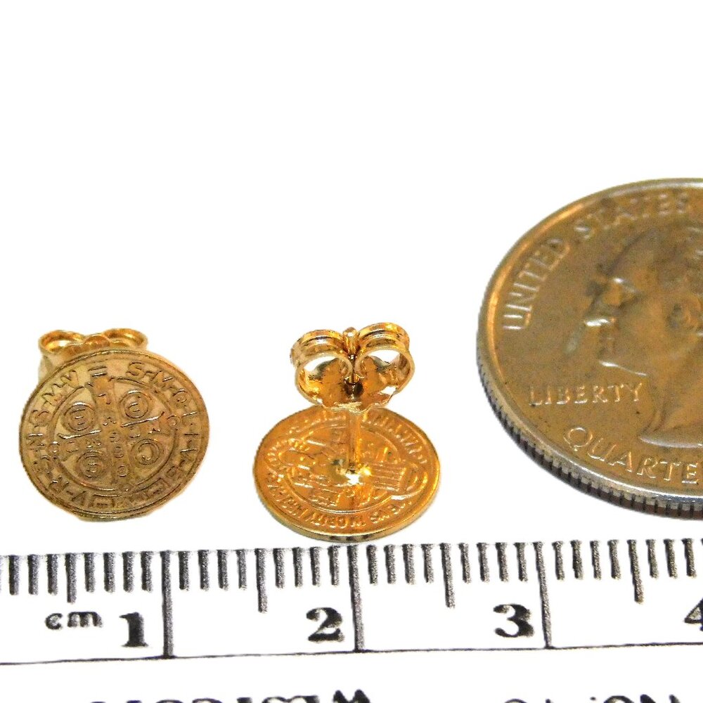 14K St. Benedict Stud Earrings (Cross) - Picture 4 of 6